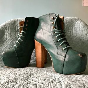 Teal Faux Leather Platform Ankle Boots
